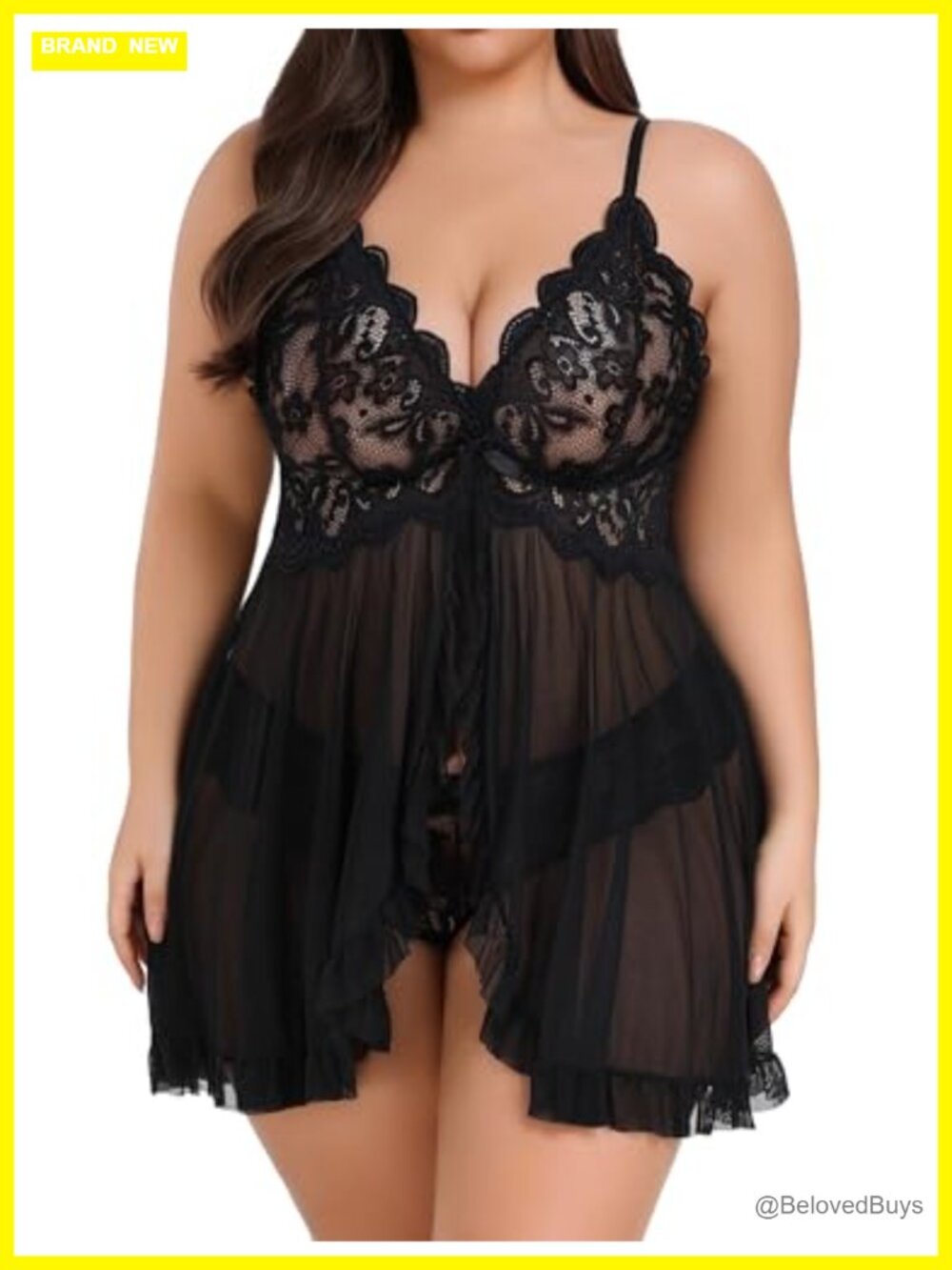 Plus Size Lace Babydoll Chemise Set V-Neck Adjustable Straps
